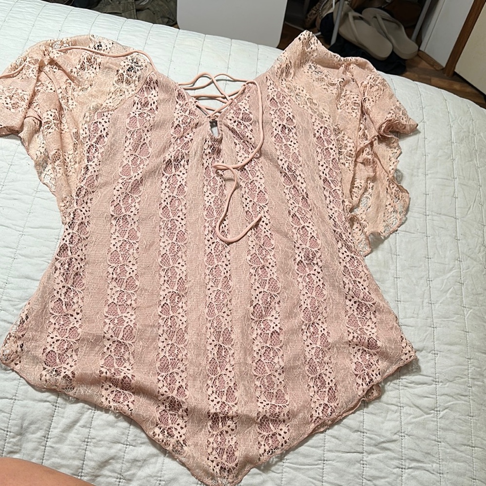 Buckle Asymmetrical Flutter Sleeve Top in Pink and Orange